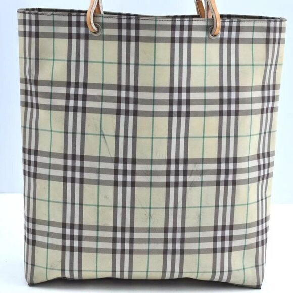 Authentic BURBERRY Check Nylon Leather Shoulder Tote Bag Yellow Green K8189 - Picture 2 of 15